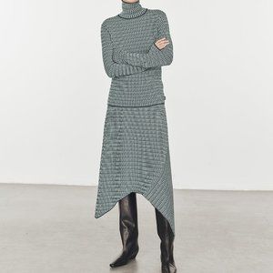 CHICJOC Women Italian SUPER 120S fine wool jacquard asymmetrical midi sk…